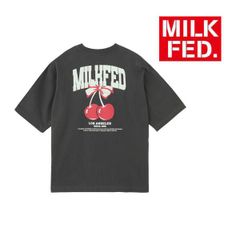 ミルクフェド tシャツ Tシャツ milkfed MILKFED CHERRY AND RIBBON WIDE S/S TEE 103252011012 レディース チャコール グレー おしゃれ さくらんぼ リボン チェリー ティーシャツ ブランド ティシャツ