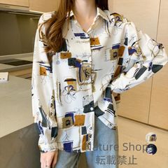 【新品未使用】ブラウス レディース 長袖 韓国風 柄シャツ lycp111