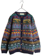 【お得なクーポン配布中!】 80s エルエルビーン 絵柄 デザイン ニット カーディガン レディース M / ヴィンテージ LLBEAN セーター ウール 前開き 羽織り バーズアイ