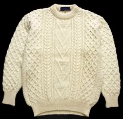 英国製 Kilspindie ケーブル編み ウールニット セーター ナチュラル L★フィッシャーマン アラン ユーロ オールド オーバーサイズ