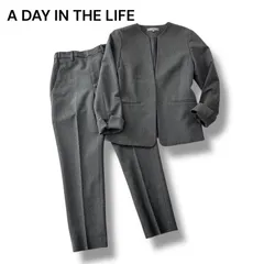 アデイインザライフ ノーカラー ジャケット テーパード パンツ セットアップ 上下セット スーツ フォーマル グレージュ 38／36