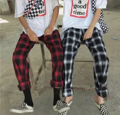 新品　チェック柄　ウール　パンツ　ズボン　黒　　配色　カジュアル　男女兼用