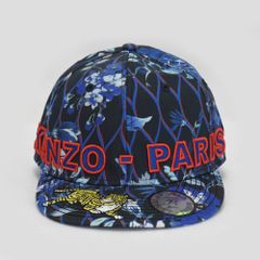 美品 KENZO JUNGLE H&M ケンゾー ジャングル エイチアンドエム コラボ ベースボールキャップ ロゴ 刺繍 ボタニカル柄 ブルー 青 Mサイズ 約56cm キャップ 帽子