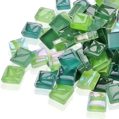 【数量限定】タイルクラフト ハンドメイド モザイクグラス タイル 夏休み ガラス 飾りタイル 工作 200g 1㎝ 10mm モザイクタイル グリーンミックス TOMOTHY