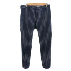 コムサメン COMME CA MEN テーパードパンツ スラックスパンツ アンクル丈 ストライプ柄 44 XS 紺 ネイビー /YK14のサムネイル