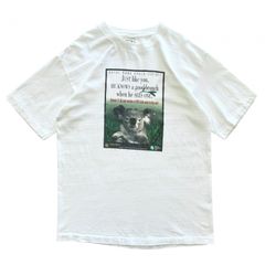 L 美品 90s USA製 ヴィンテージ コアラ 動物園 × 銀行 チャリティー メッセージ Tシャツ シングルステッチ コットン 白 緑