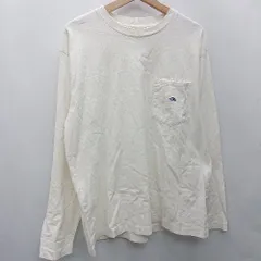 ◇ ⊇ Φ THE NORTH FACE ノース 刺<!-利用不可文字-!>ロゴ 長袖 ロングスリーブポケットTシャツ サイズL アイボリー系 レディース メンズ E  【1501160004499】