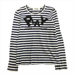 プレイコムデギャルソン PLAY COMME des GARCONS ボーダー ロング Tシャツ カットソー 長袖 ロゴ プリント XS ネイビー レディース