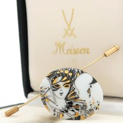 Meissen ブローチ K18 ※加工品? ピンブローチ 陶器 祝祭舞踏会 仮面舞踏会 箱付 マイセン ◆送料込◆質屋-10810