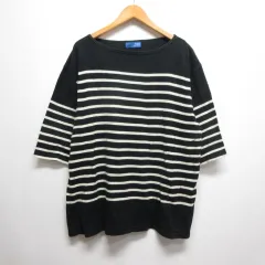ビームス BEAMS ボーダー柄 五分袖 ボートネック カットソー Tシャツ 黒 ブラック ワイド ビッグシルエットのサムネイル
