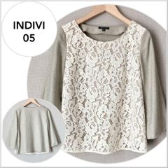 A0309【美品♪】INDIVI リネンライクレース切り替えブラウス