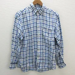 a■チャップス ラルフ/CHAPS RALPH LAUREN チェック柄 BD長袖リネンシャツ【M】青/MENS/89【中古】