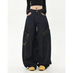 レオパード柄配色 ワイドパンツ レディース デニム ヒョウ柄 デニムパンツ ジーンズ ワイド ワイドデニム パンツ レオパード柄 個性派 体型カバー おしゃれ 韓国ファッション ストリート Gパン ジーパン ズボン 大きいサイズ 青 黒 濃紺 S～3XL対応