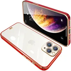 iPhone 11 Pro Max_レッド iPhone11 Pro Max ケース クリア 透明 アイフォン11pro max カバー スマホケース 耐衝撃 TPU メッキ加工 シリコン スリム 全面保護 薄型 ストラップホール付き 落下防止レッド