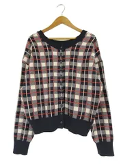 スタディオクリップ Studio Clip カーディガン ニット 長袖 丸首 クルーネック 2way チェック柄 ネイビー ホワイト レッド sizeM