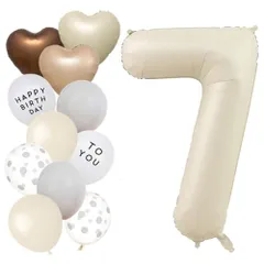 【在庫処分】誕生日 風船セット くすみ 大きい ナンバーバルーン アイボリー バースデー ベージュ デコレーション 7歳 バルーン 誕生日お祝い 記念日サプライズ 数字 (7 くすみホワイト)