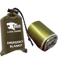 TIGER ミリタリーカラー エマージェンシーシート 専用ポーチ入り 避難用ブランケット エマージェンシーブランケットのサムネイル