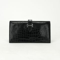 エルメス HERMES ベアンクラシック ベアン クラシック 財布 長財布 ロングウォレット アリゲーター クロコダイル ノワール ブラック 黒 シルバー金具 エキゾチック