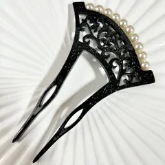 KZ006-c 簪 かんざし 黒色 ブラック パールデザイン バチ型 結婚式 和装 髪飾り 卒業式 成人式 着物 バチ型 和装小物 普段使い ヘアアレンジ おしゃれ お呼ばれ 花魁 お祭り かわいい 可愛い キラキラ 母親 二本挿し 二本差し 二股 扇 花嫁