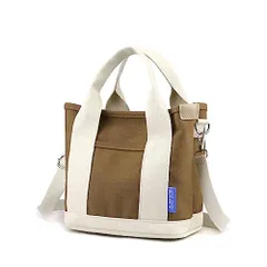 A17.ショルダー付きブラウン [Wowcarbazole] トートバッグ レディース キャンバス 仕切り ミニトート 小さめ ハンドバッグ ミニバッグ おしゃれ かわいい 軽量 散歩 お買い物 旅行 通勤 男女兼用 (A07.ショルダー付き?ブラウン)