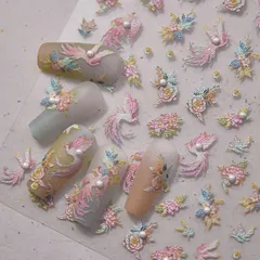 ネイルシール鳳凰ピンク　コスプレ　華やか　大人可愛い　豪華　上品　綺麗　鳥縁起物