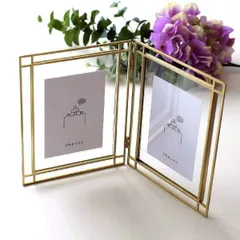 フォトフレーム 卓上 壁掛け おしゃれ 写真立て シンプル ガラス フォトスタンド アウトラインのダブルフォトフレーム L