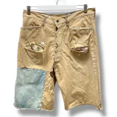 KAPITAL キャピタル ハンドリペアカット オフショーツ ショートパンツ ハーフパンツ ダメージ加工 パッチワーク デニム コットン 綿 ベージュ Sサイズ メンズ 夏 ゴーゴー古着マルイ北千住店 54 No.396Y