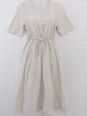 ◇ emi+ エミプラス スクエアネック 五分袖 膝下丈 ワンピース サイズL ライトベージュ系 レディース P  【中古】 【1209190000879】