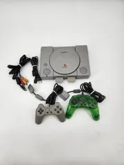 PS1 本体セット メモリーカード×2 コントローラー×2 緑スケルトン含む 通電OK 動作未確認