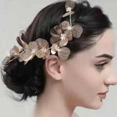 フラワー 花びら お花 ピンクゴールド 髪飾り ヘッドドレス ティアラ 成人式 前撮り 和装 ウエディング ブライダルアクセサリー カチューシャ シンプル 上品