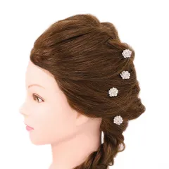 髪飾り Ｕピン 可愛い かんざし 簪 キラキラ パール ラインストーン 花 4点セット 黒留め 訪問着 フォーマル 着物 和装 振袖 成人式 結婚式 卒業式 入園式 卒園式 謝恩会 七五三パーティー W22 013-208 p975　Si