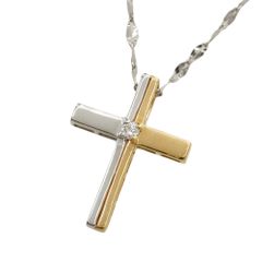 【本物保証】 新品同様 クロス ネックレス 約3.2g Pt1000/K24YG ダイヤモンド 0.03ct 純金 純プラチナ 十字架 ノーブランド No brand