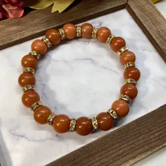 レッドアベンチュリン パワーストーン ブレスレット 10mm （ゴールド）メンズ・レディース 男性・女性 数珠ブレス 開運  [3]