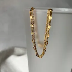 128-1. 金属アレルギー対応 ゴールド2連チェーン 重ね付けブレスレット(サージカルステンレス素材)