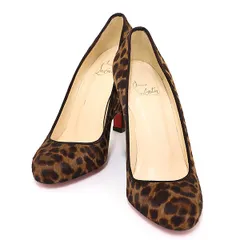 クリスチャン ルブタン ハラコ レオパート柄 パンプス 37 24cm ヒール10cm ブラウン系 Sランク【中古】