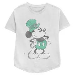 【送料無料】 ディズニー レディース Tシャツ トップス Disney's Mickey Mouse St. Patrick's Day Vintage Fashion Women's Relaxed Fit Graphic Tee White
