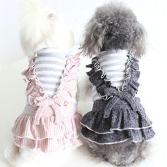 【閉店セール全品半額】あったかボアワンピース　コート　ボーダー　ピンク　グレー  犬服　ドッグウェア