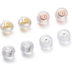 ArashiFan ピアスキャッチ シルバー925 ゴールド K18金メッキ プラチナ 白金 ピンクゴールド シリコン 落ちない ピアスキャッチャー つまみやすい筒型4ペア(8個) 1