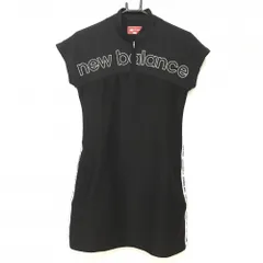 【美品】ニューバランスゴルフ 半袖ワンピース 黒×白 サイドロゴライン 胸下切替 ハーフジップ レディース 0(S) ゴルフウェア New Balance