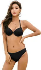 Eiza 水着 レディース ビキニ 黒 セパレート スイムウェア ワイヤー マリン e989 ビキニトップス パンツ( ビキニトップス パンツ,  XL)