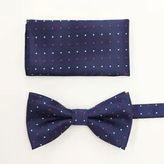 蝶ネクタイ　チーフ　ネイビー　赤白ドット　結婚式　新郎新婦　タキシード