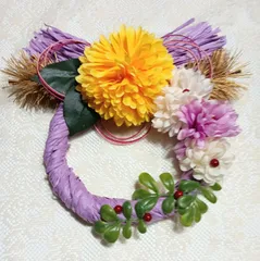 お正月 ハンドメイド 一点物 可愛い しめ縄飾り しめ縄リース① 管2024110286