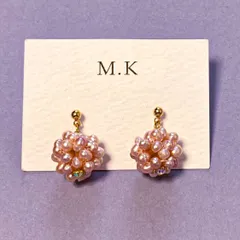 天然石　淡水パール　ピンク　薄紫　丸形　花形　ボール