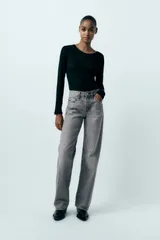 ZARA ザラ TRF WIDE-LEG ミッドライズ FULL LENGTH フレア デニムパンツ