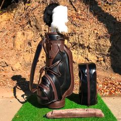 本革 black＆white キャディバッグ　9インチ 4kg ゴルフバッグ