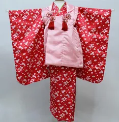 七五三 三歳 女児 被布着物セット 赤色×ピンク 百花繚乱 3歳 3才 三才 女の子 祝着 お仕立て無料 NO39373
