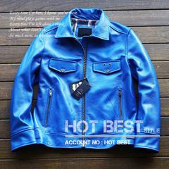 Gabriel 牛革 カウレザー ライダース ジャケット ブルー XL相当 Gabriel 牛革 カウレザー ライダース ジャケット ブルー XL相当