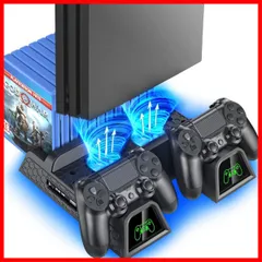 【★送料無料★】PS4スタンド PS4 PRO 縦置き 本体冷却 2台PS4コントローラー充電 OIVO PS4冷却ファン ソフト収納 PS4/PS4 Pro/Slim/スリム 高互換性 LED指示ランプ付