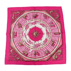 【名東】エルメス カレ45 スカーフ 占星術 プチカレ DIES ET HOPE シルク ピンク系 バンダナ