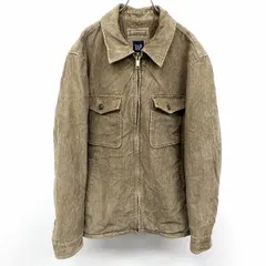 古着 GAP ギャップ L メンズ 男性 薄手の中綿 コーデュロイ ジップジャケット 無地 内ポケット×２ 長袖 両胸ポケット 綿100% ブラウンカーキ系